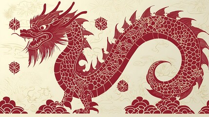 A vibrant dragon illustration paired with festive calligraphy on a colorful New Year postcard