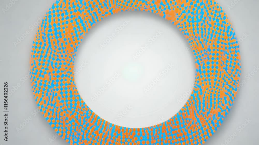 Poster a 360-degree video rotation reveals vibrant blue and orange polka dots arranged in radial pattern on