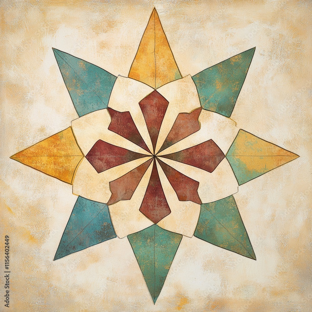Aufkleber a colorful star with a white center. the star is made up of many small triangles. the triangles are 