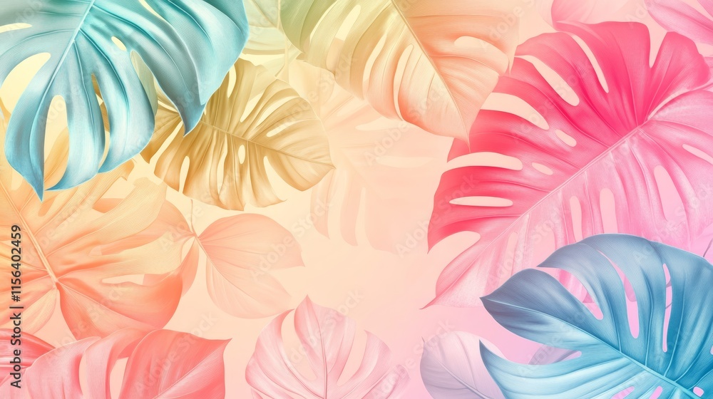 Poster a colorful background with a bunch of leaves. the leaves are in different colors and sizes. the back