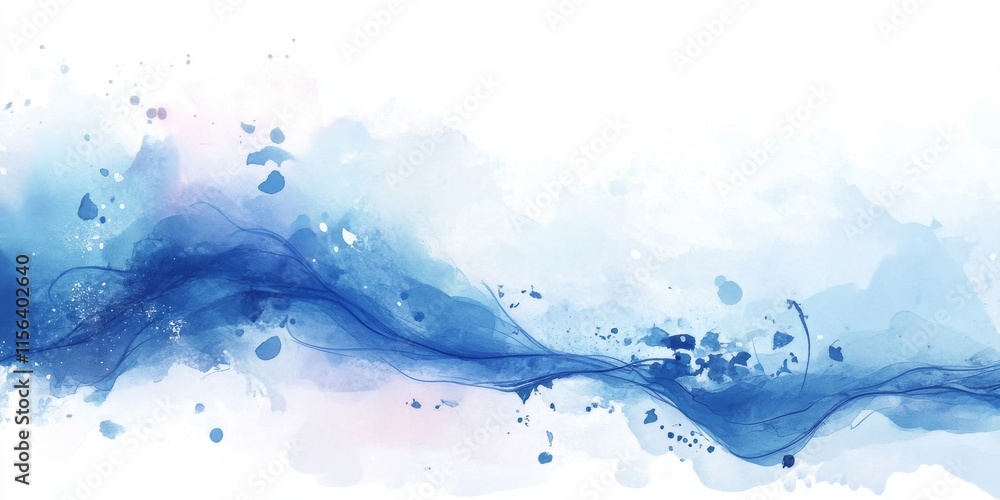 Poster a blue water wave with white splatters. the splatters are of different sizes and shapes, creating a 