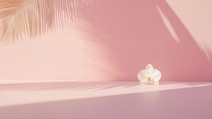 Elegant White Orchid on Soft Pink Background with Shadow Play