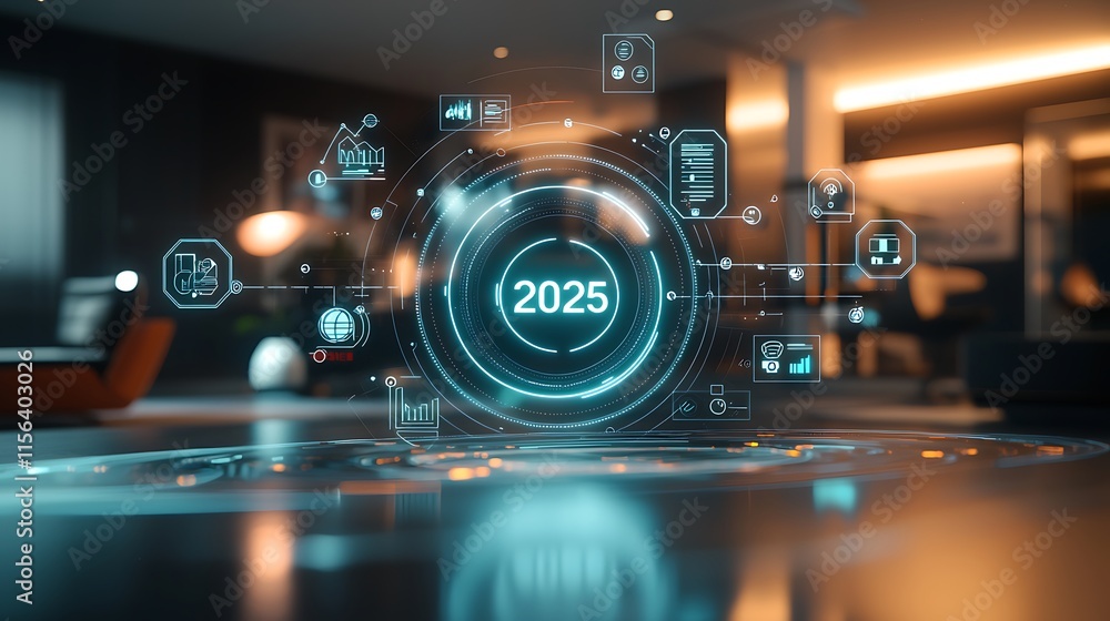 Poster Futuristic Technology Interface Showing Year Two Thousand Twenty Five