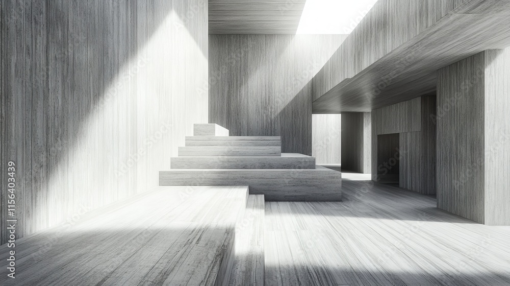 Poster sunlit minimalist interior showcasing modern architecture with geometric concrete design and open sp