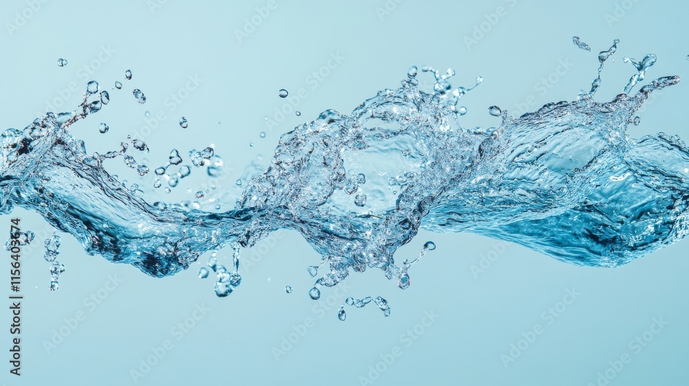 Poster a large body of water with a wave that is blue in color. the water is clear and has many small dropl