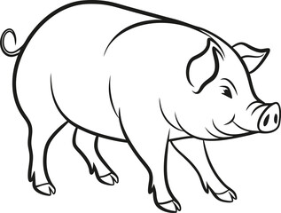 The pig outline vector and straightforward illustration line art design on a white background.