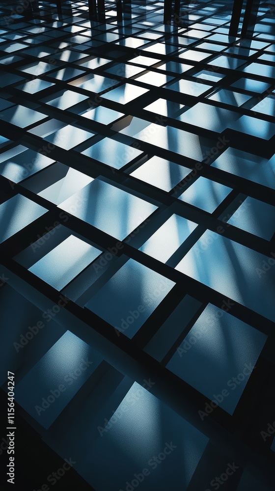 Poster A striking abstract image showcasing geometric patterns with dynamic light and shadow in a modern architectural setting.