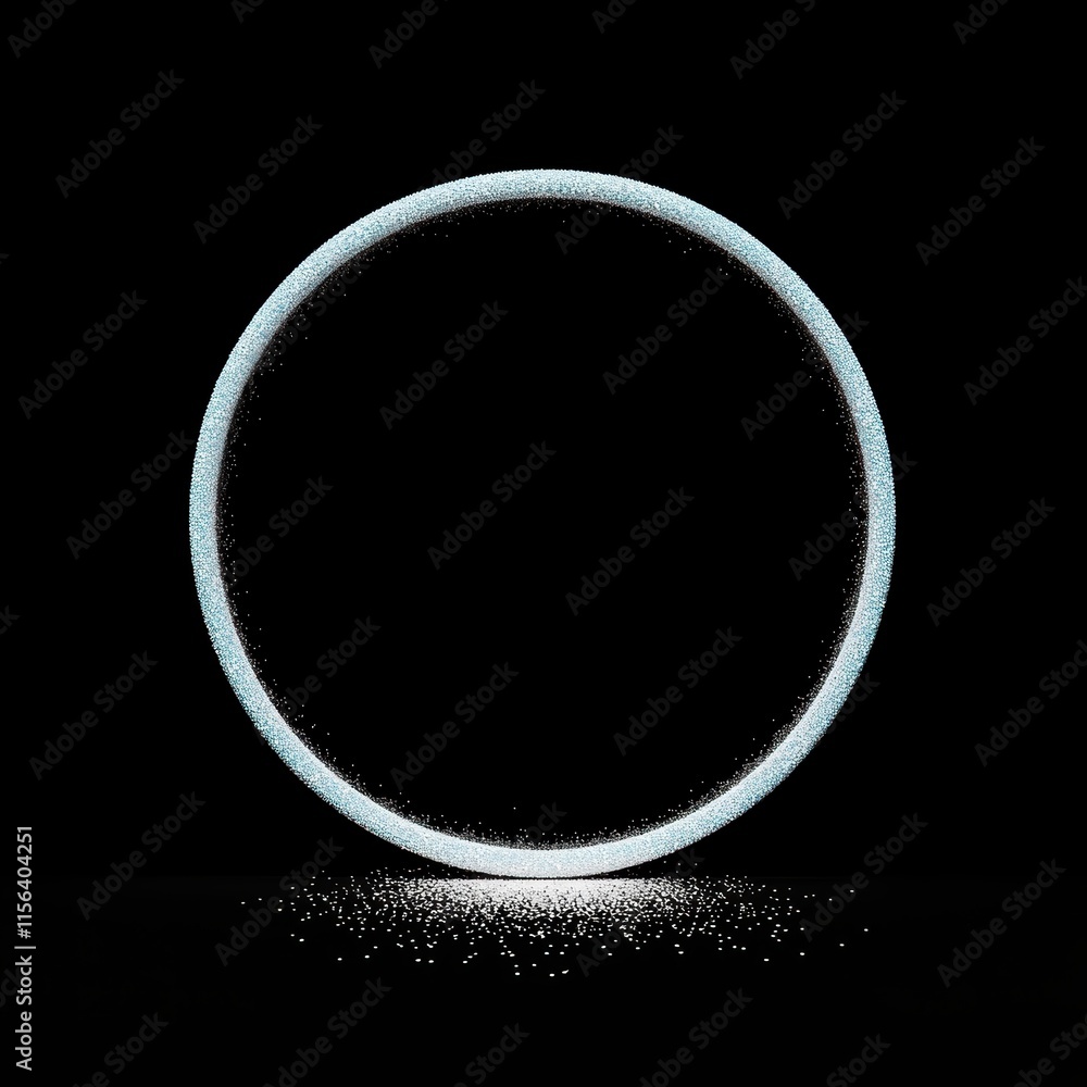 Poster abstract circular pattern created with fine white particles on black