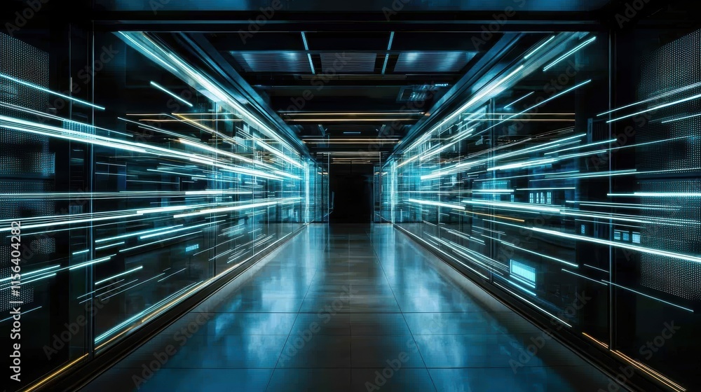 Aufkleber futuristic corridor with dynamic light trails and modern design
