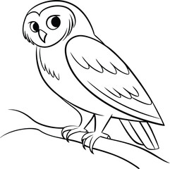 The owl outline vector and straightforward illustration line art design on a white background.
