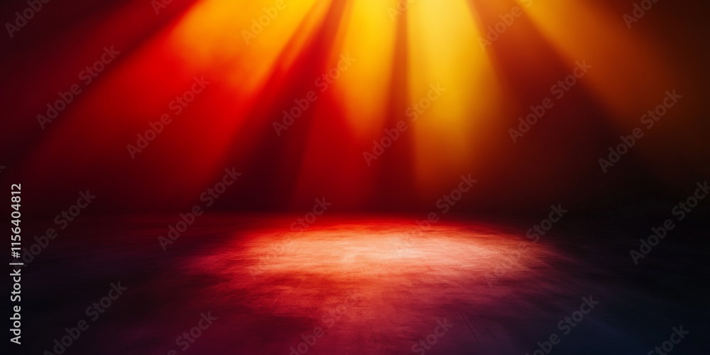 Poster a red and orange background with a spotlight on the floor. the floor is empty. there is no one in th