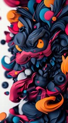 Abstract Colorful Sculpture with Blue, Orange and Pink Swirls