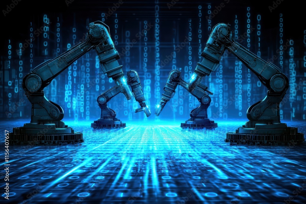 Poster robotic arms interaction in digital environment with binary code