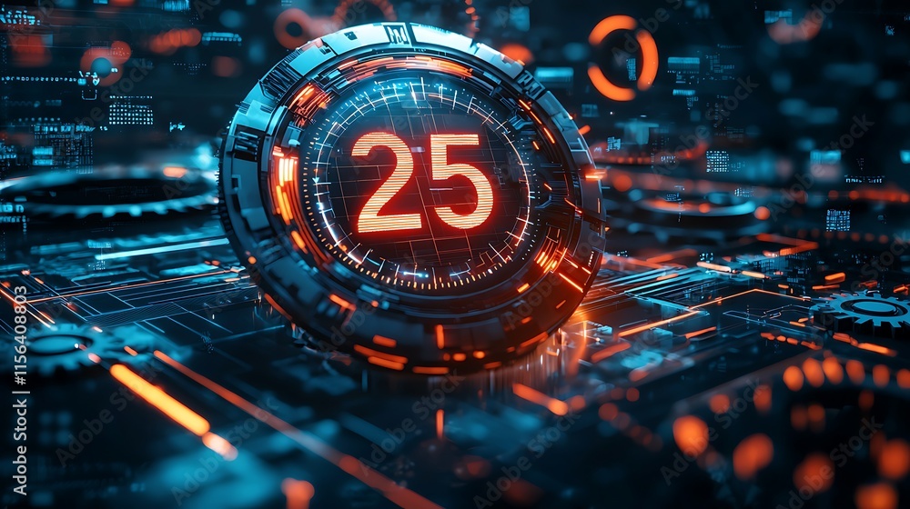 Poster Futuristic Digital Countdown Showing Twenty Five