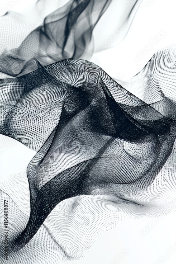 Aufkleber black mesh fabric waves form an abstract pattern on a white background, offering a modern and artist