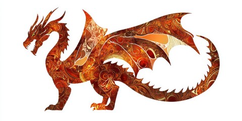 Obraz premium Detailed dragon illustration featuring ornate patterns and vivid colors, perfect for fantasy and mythical themed designs.