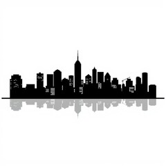 Obraz premium city skyline silhouette, urban landscape, skyscrapers, iconic buildings, black and white, minimalist design, reflection in water, high contrast, vector graphic style, modern architecture, cityscape pa
