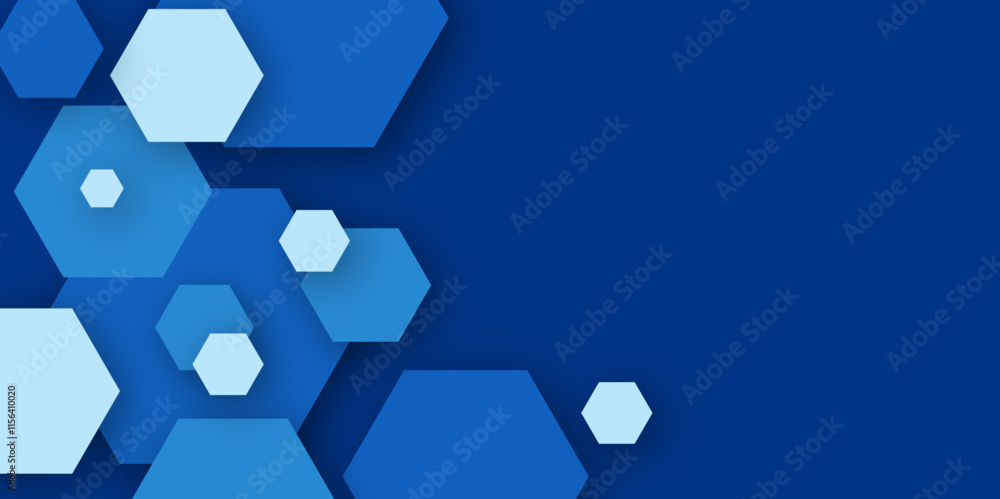 Poster blue hexagonal abstract three-dimensional background.