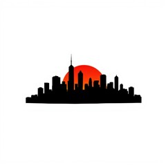 Naklejka premium Vibrant and bold cityscape illustration architecture city depicting a stylized city skyline at sunset on a white background. skyline silhouette. cityscape illustration architecture city 