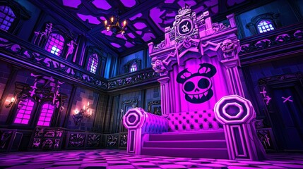 Obraz premium Dark and Mysterious Throne Room with Purple Lighting and Skulls