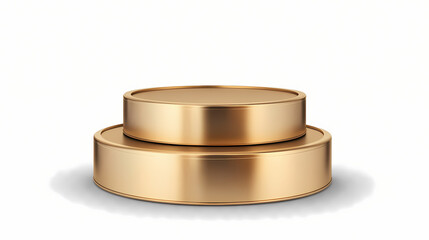 A two-tier gold pedestal stand designed for product display, featuring a sleek and modern finish. isolated on transparent background, png. Silken. Illustration