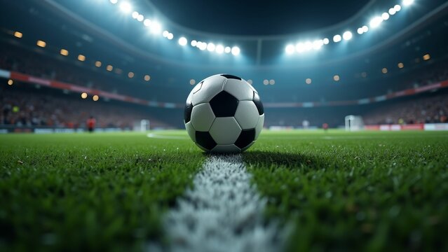 Exciting soccer match action stadium sports photography bright night ground level thrilling competition