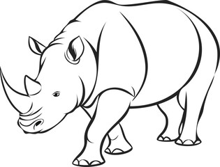 Rhinoceros outline vector and illustration line art design on a white background.