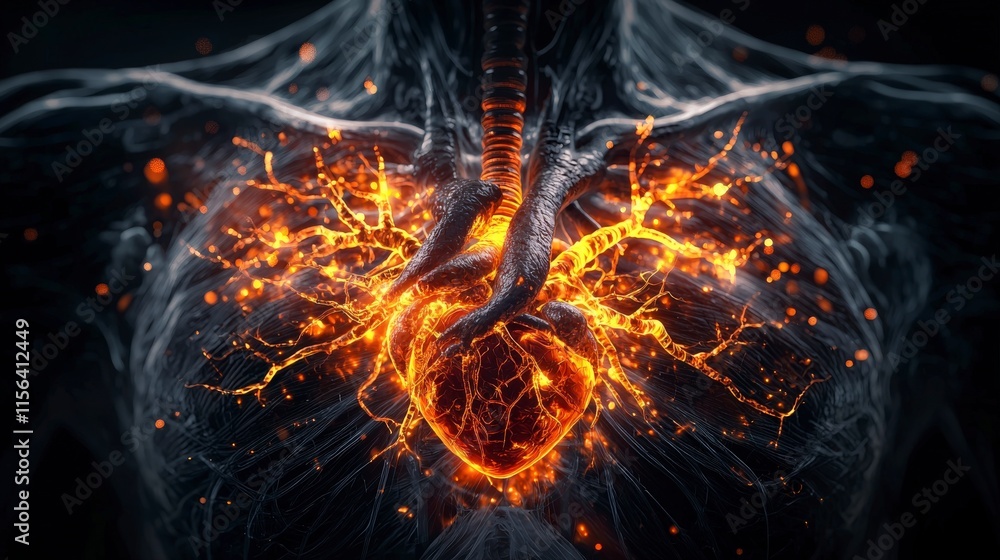 Poster intense visual of a heartbeat pulse abstract art digital creation dark environment close-up view emo