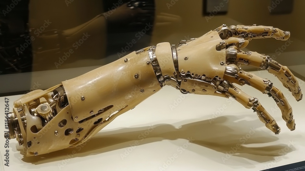 Poster a mechanical arm showcasing intricate craftsmanship and design, reflecting advancements in robotics 