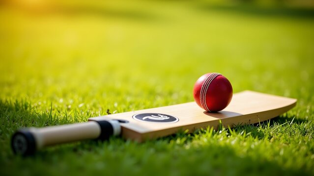 Cricket match preparation outdoor field sports equipment green grass close-up view athletic passion