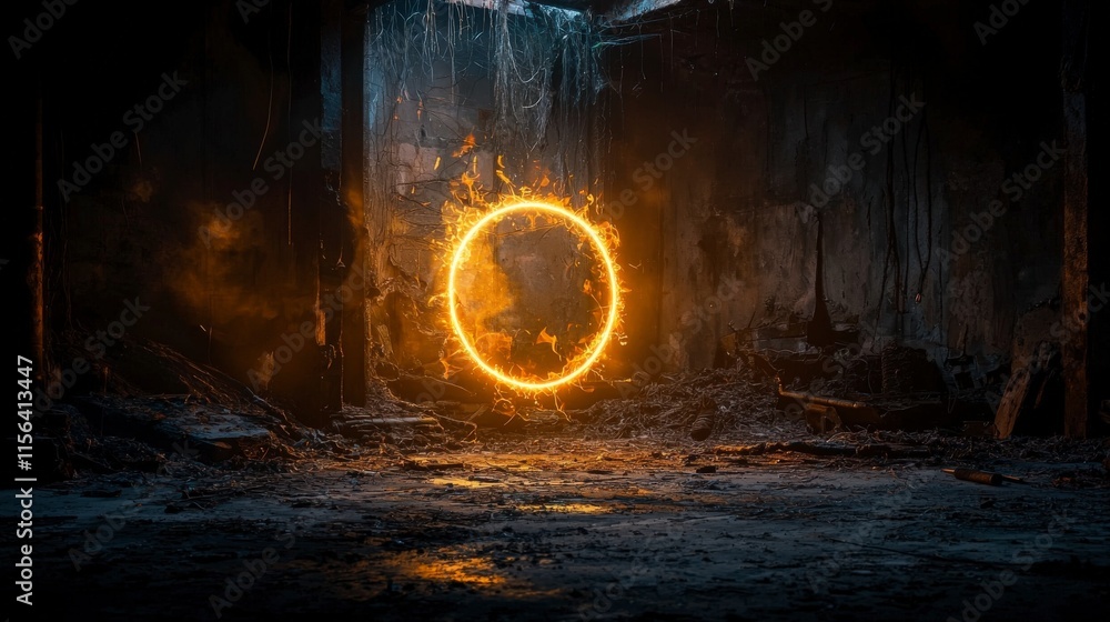 Poster a mysterious glowing circle in a dark room captivating light installation artistic environment intri