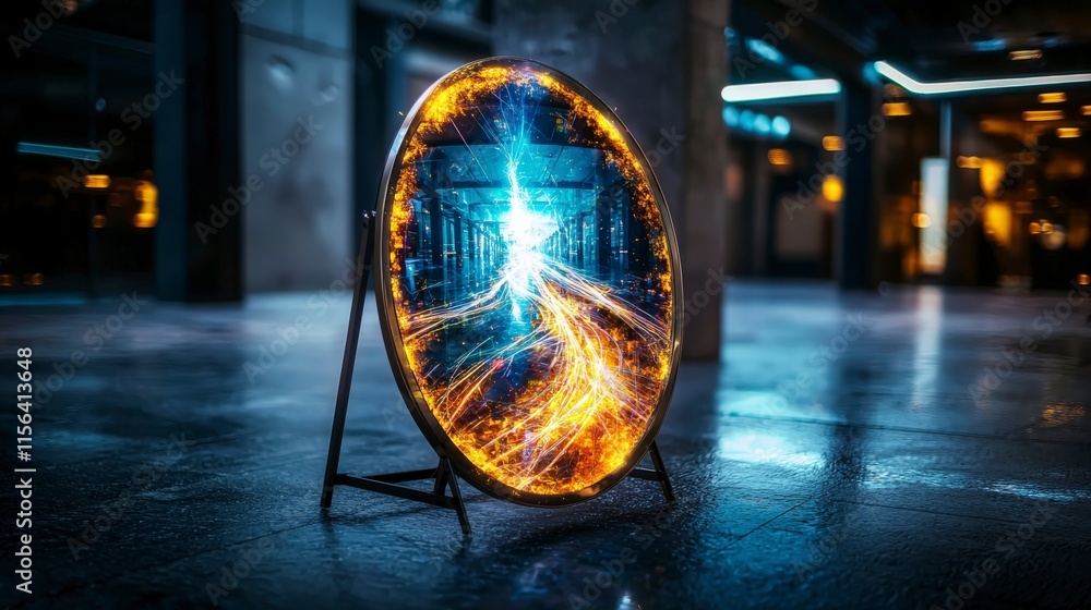 Aufkleber magical mirror reveals infinite paths urban setting surreal art modern environment unique perspectiv