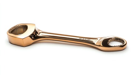 Gold wrench isolated on white background.
