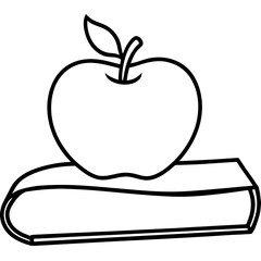 Apple on Book Line Art Vector Illustration