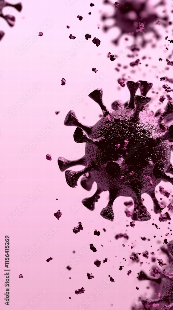 Poster abstract representation of virus structure with purple background