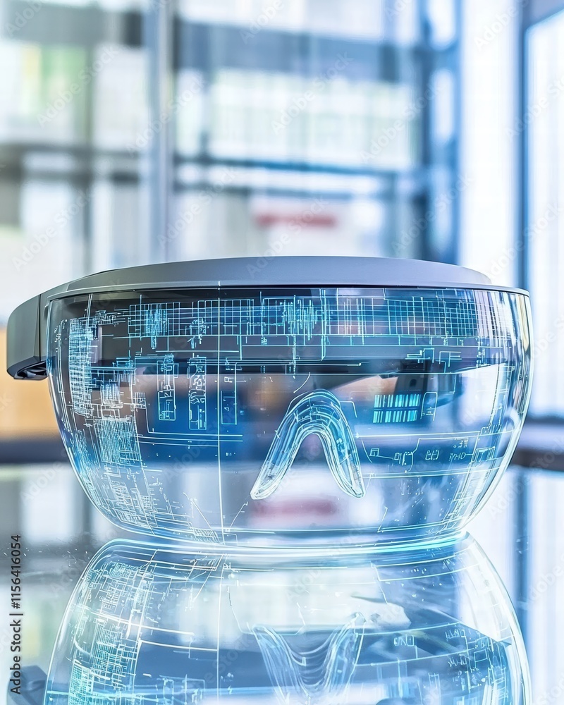 Poster futuristic augmented reality glasses displaying digital interface