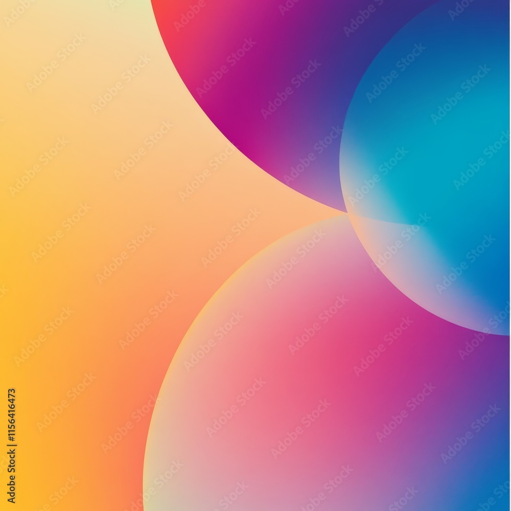 Poster colorful abstract background featuring overlapping spheres with a gradient of warm and cool tones, p