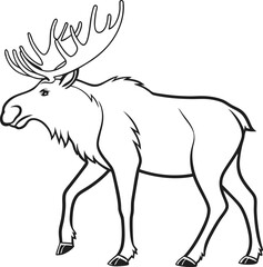 Moose outline vector and illustration line art design on a white background.