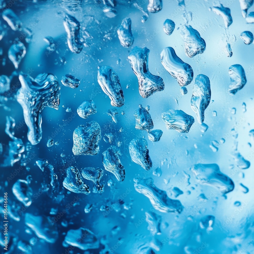 Poster the image is of a blue sky with water droplets on the window. the droplets are scattered all over th