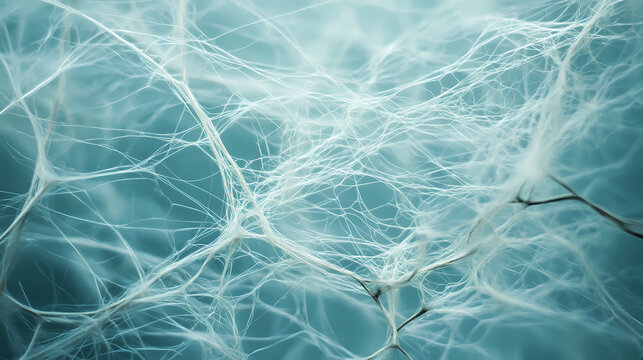 A delicate network of silken threads captured against a serene blue backdrop, evoking mystery and elegance in nature. Silken. Illustration