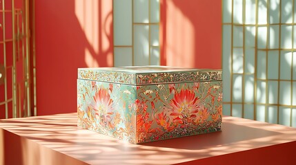 Ornate Floral Box Resting On Peach Display