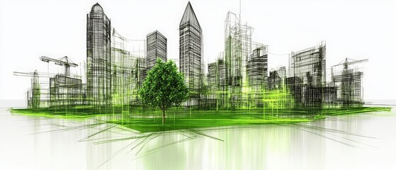 Obraz premium Eco Friendly Cityscape Sustainable Urban Development Sketch