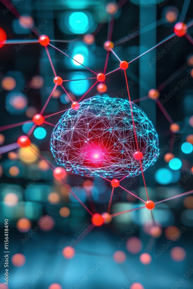 Poster abstract digital brain concept with neural connections and nodes
