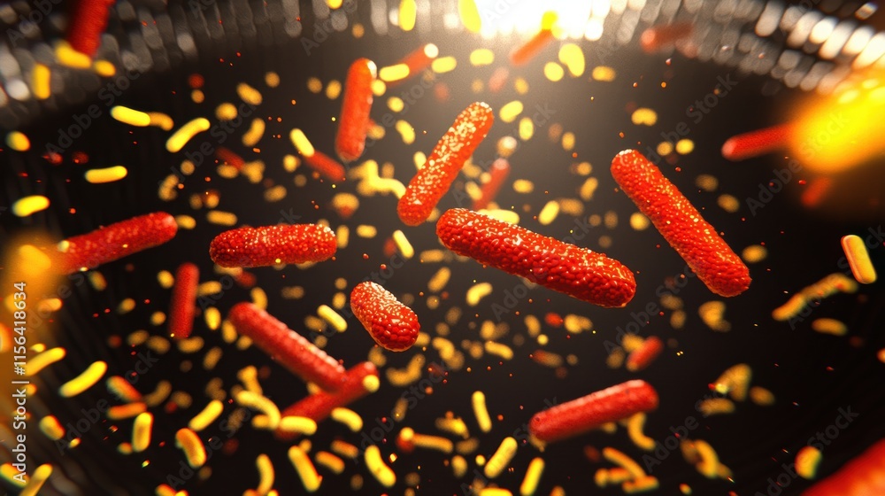Poster abstract representation of colorful bacteria in dynamic motions