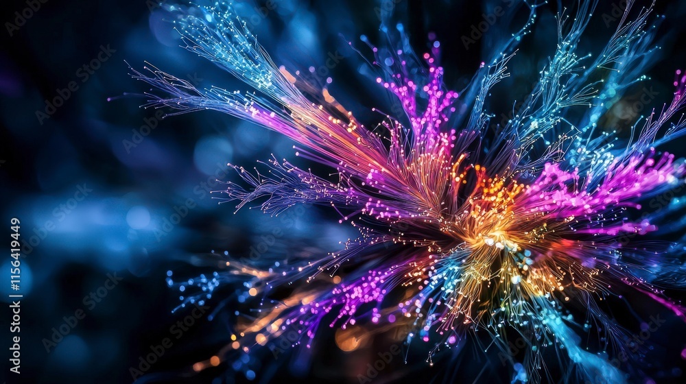 Aufkleber illuminated fiber optics web digital artwork abstract concept vibrant environment closeup viewpoint 