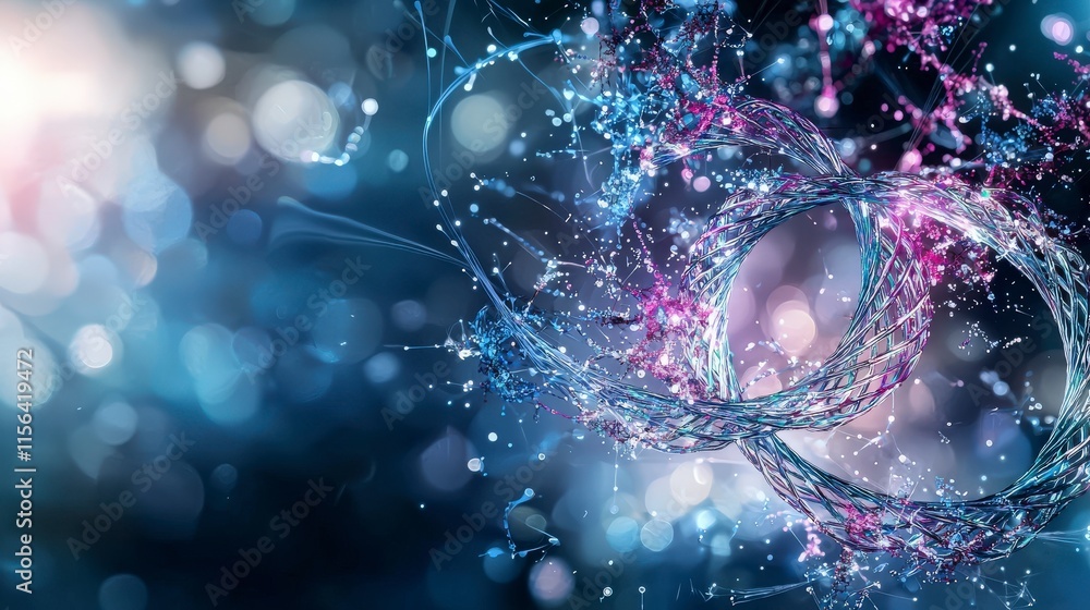 Aufkleber scientific concept light particles forming dna-like structures in a vibrant abstract digital realm