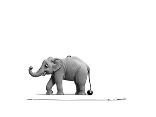3d cartoon illustration of a 3d white drawing of cute elephent  isolated on white background