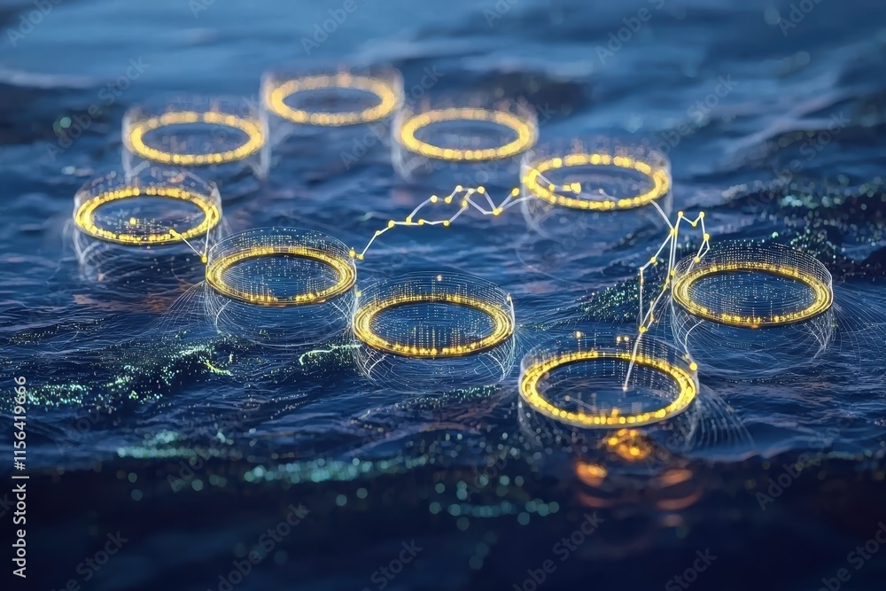Poster abstract digital representation of data visualization on water surface