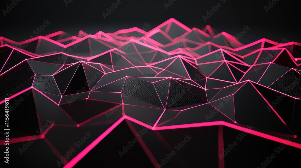 Poster abstract pink and black geometric mesh with triangular shapes