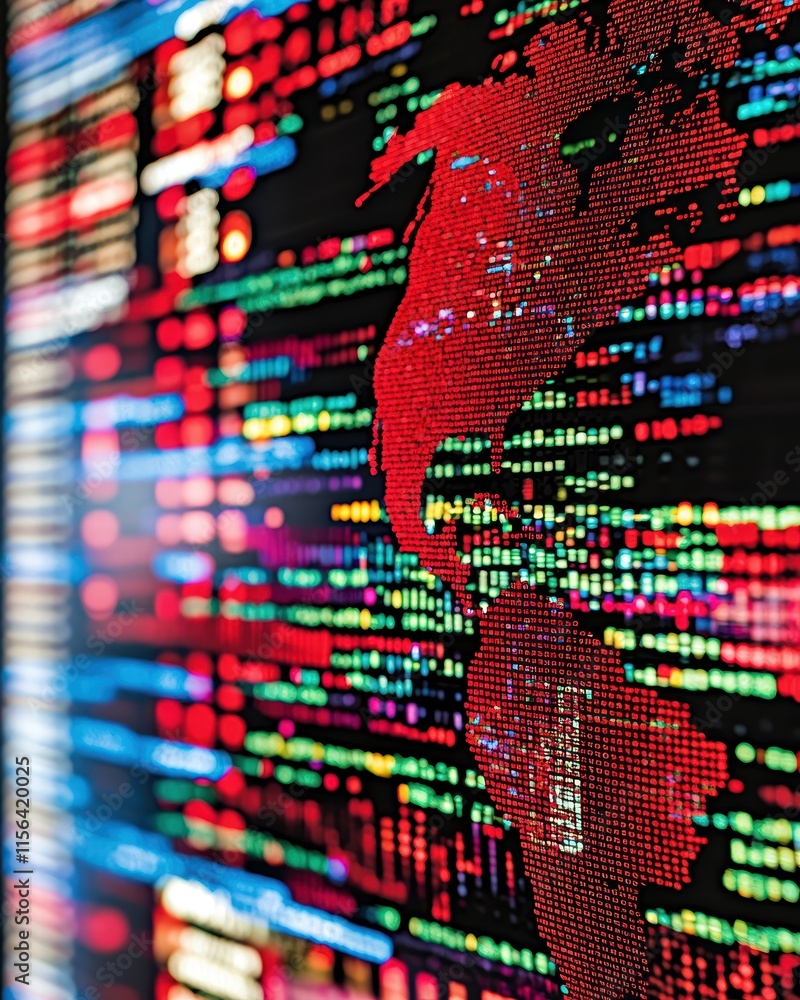 Poster colorful digital map with data streams and abstract patterns